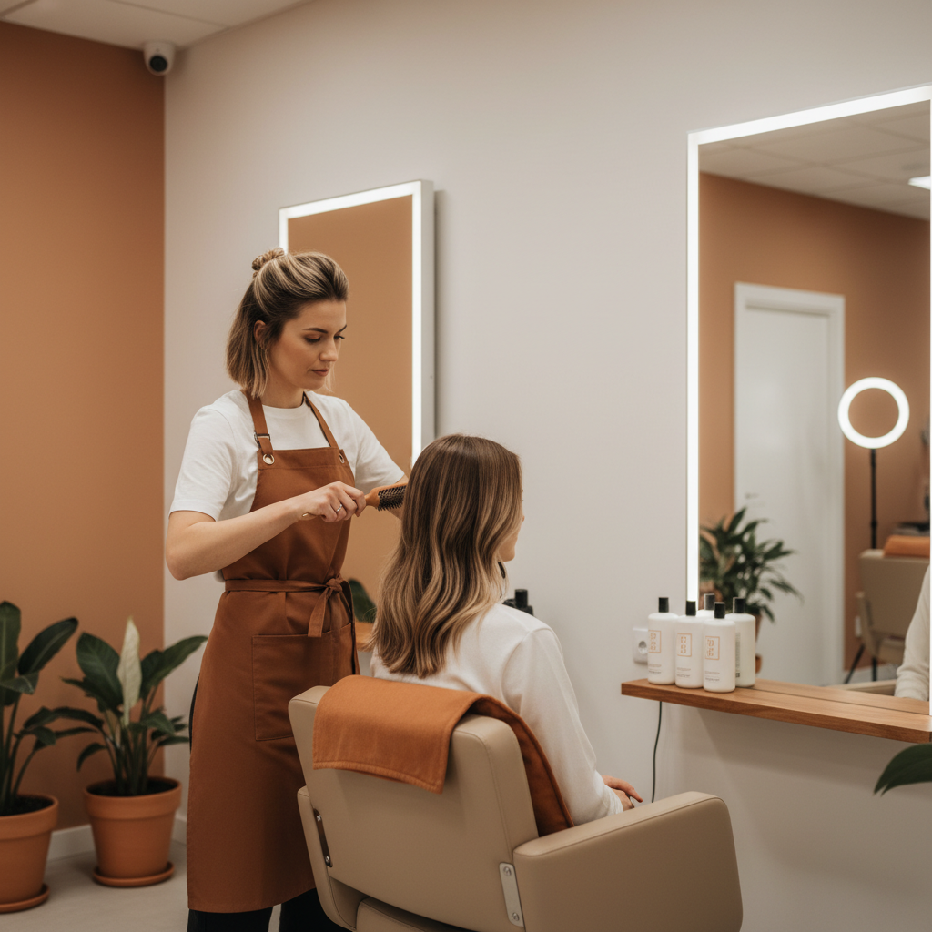Hair stylist serving a customer in a salon