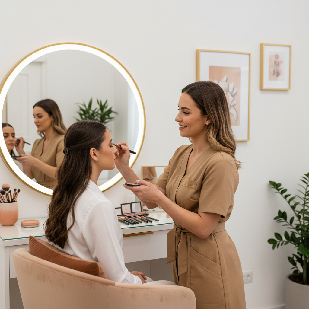 Makeup artist serving a customer in a salon